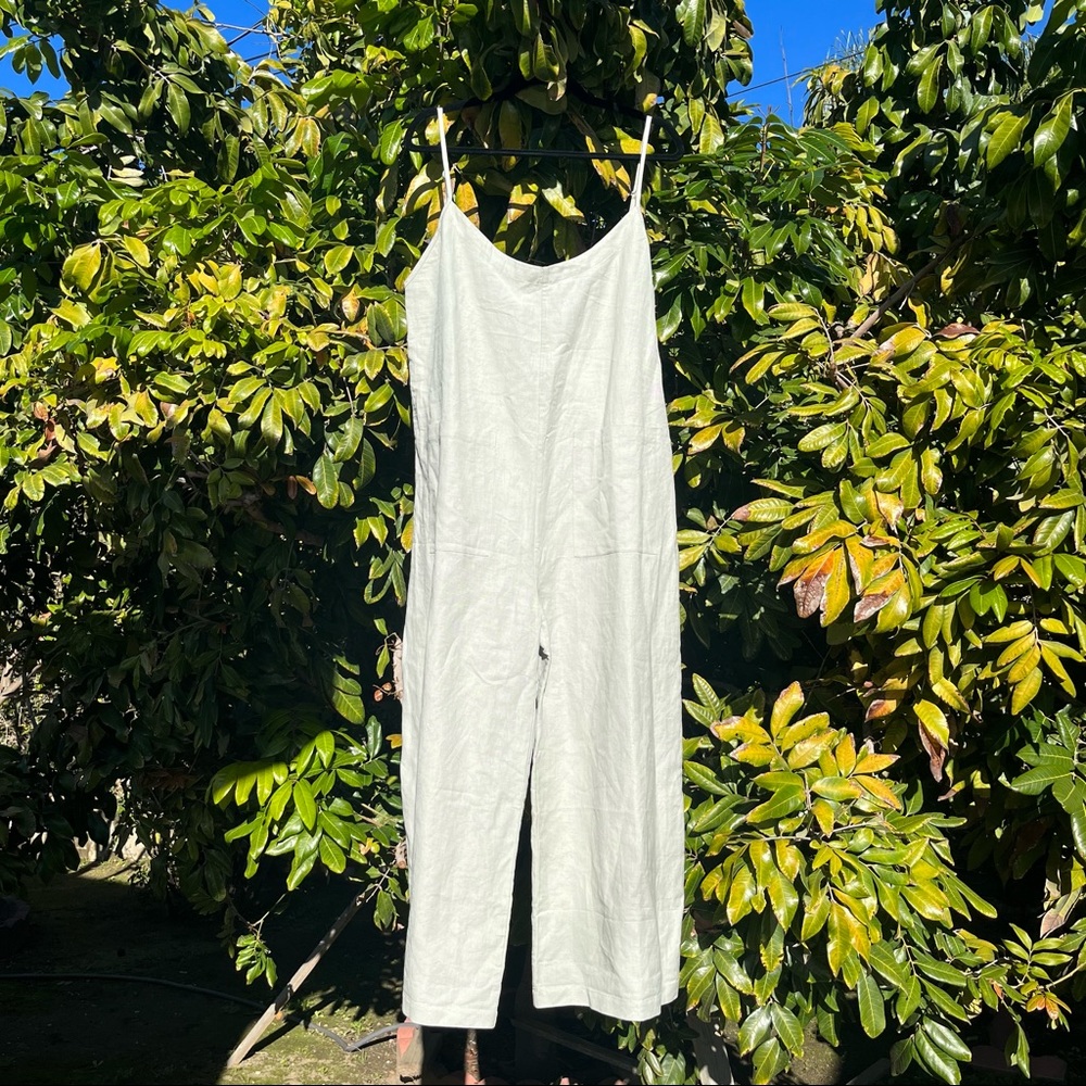 NWOT Ali Golden green linen sleeveless wide leg cropped jumpsuit